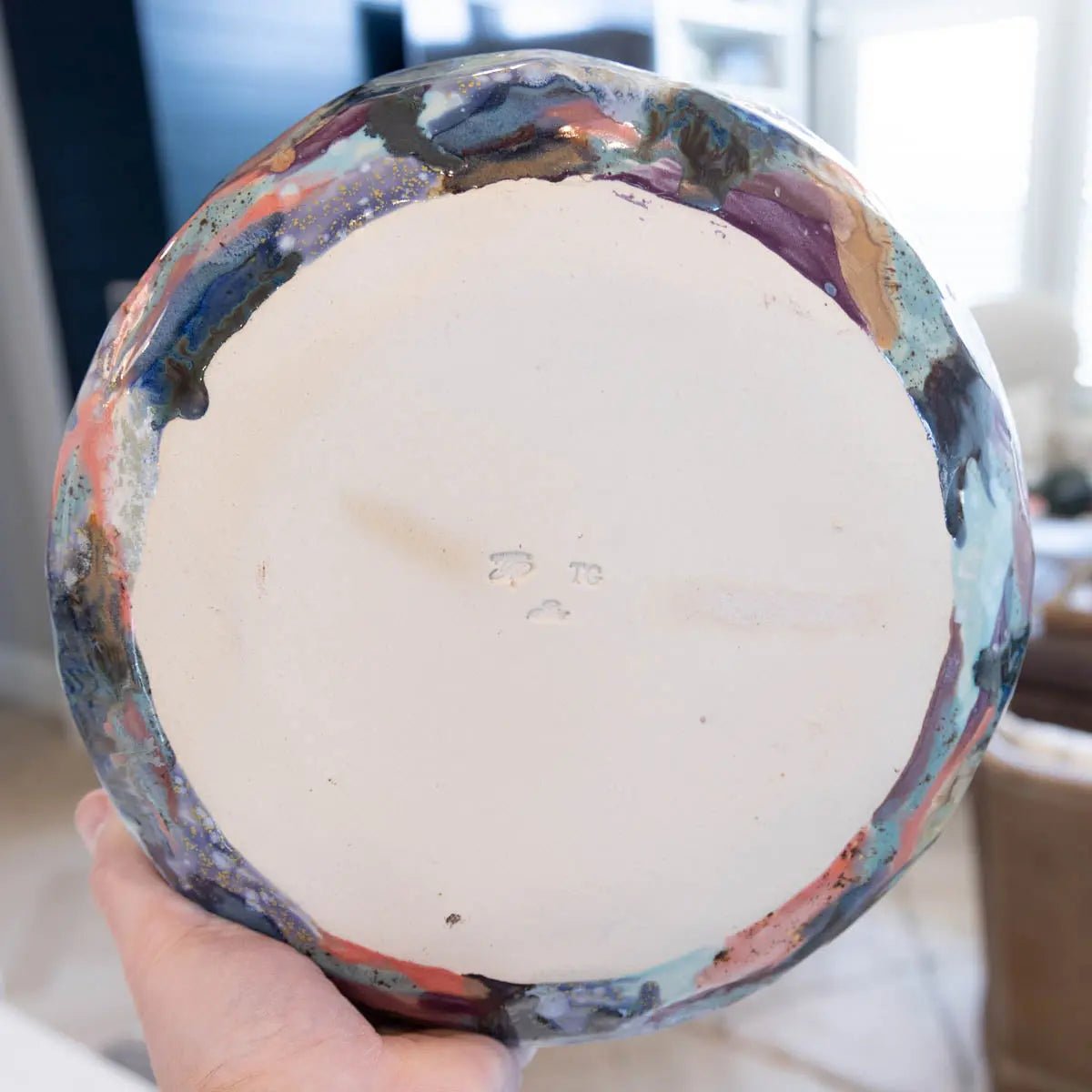 #10 XL Stoneware Paddled Decorative Serving Bowl Abstract Art (Color Spectrum Series) - Dan Pearce Ceramics