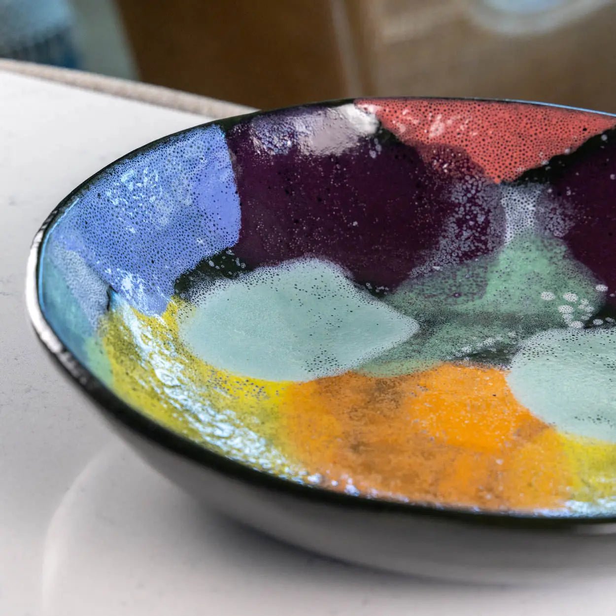 #11 XL Stoneware Dark Decorative Serving Bowl with Big, Bright Abstract Colors (Color Spectrum Series) - Dan Pearce Ceramics