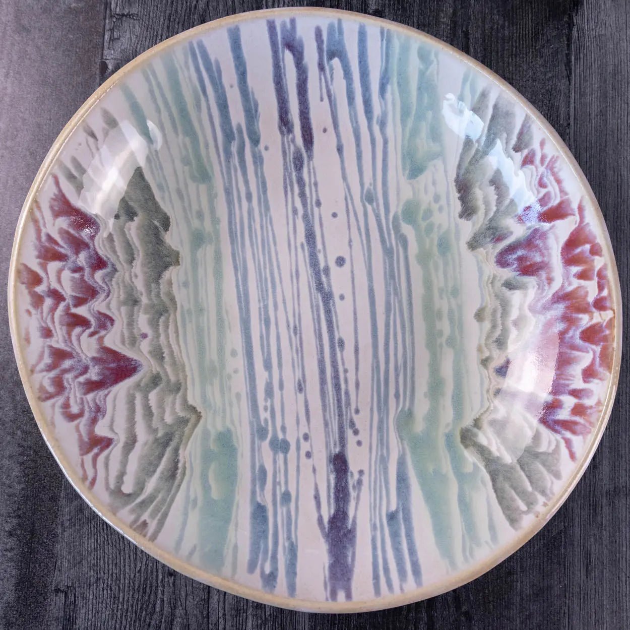 #12 XL Stoneware Hazelnut Decorative Serving Bowl with Pendulum Streaks of Color (Color Spectrum Series) - Dan Pearce Ceramics