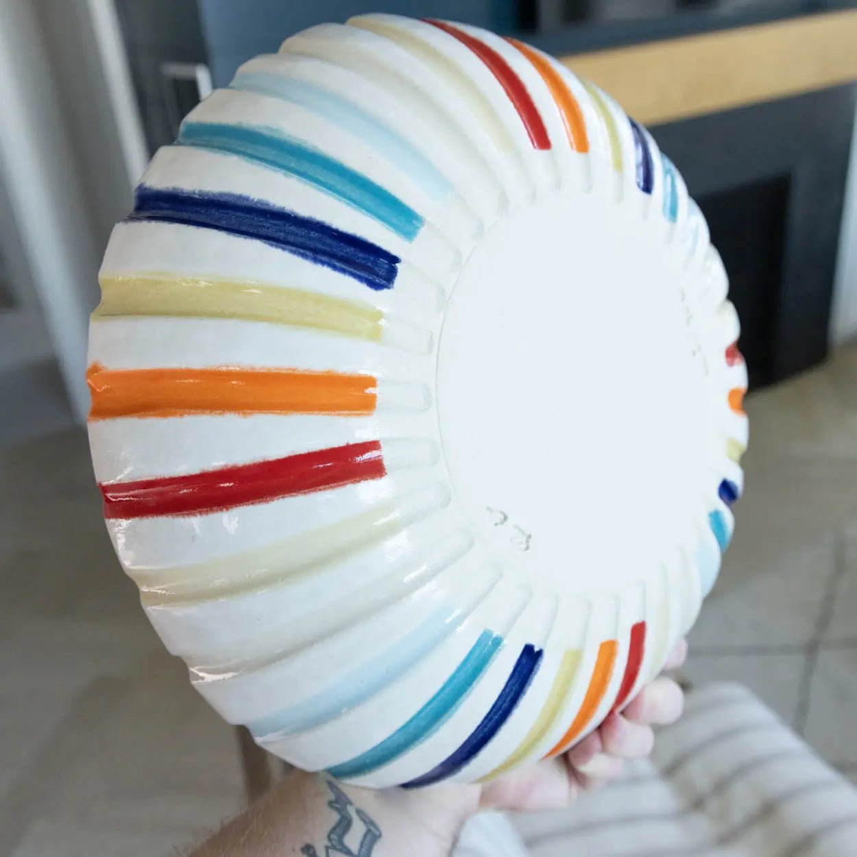 #14 XL Stoneware Fluted Rainbow Decorative Serving Bowl with Rainbow Specks Interior (Color Spectrum Series) - Dan Pearce Ceramics