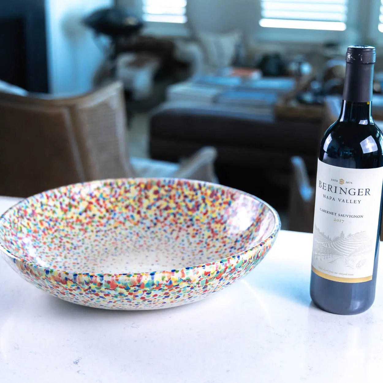 #15 XL Stoneware Rainbow Sprinkles/Dots Decorative Serving Bowl (Color Spectrum Series) - Dan Pearce Ceramics