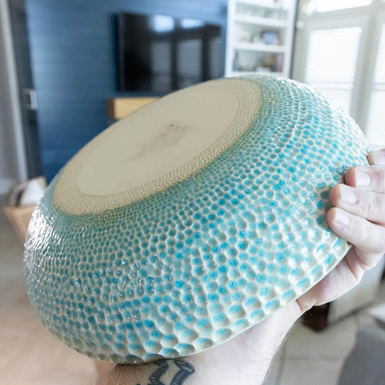 #17 XL Stoneware Teal/Turquoise Textured Decorative Serving Bowl (Color Spectrum Series) - Dan Pearce Ceramics