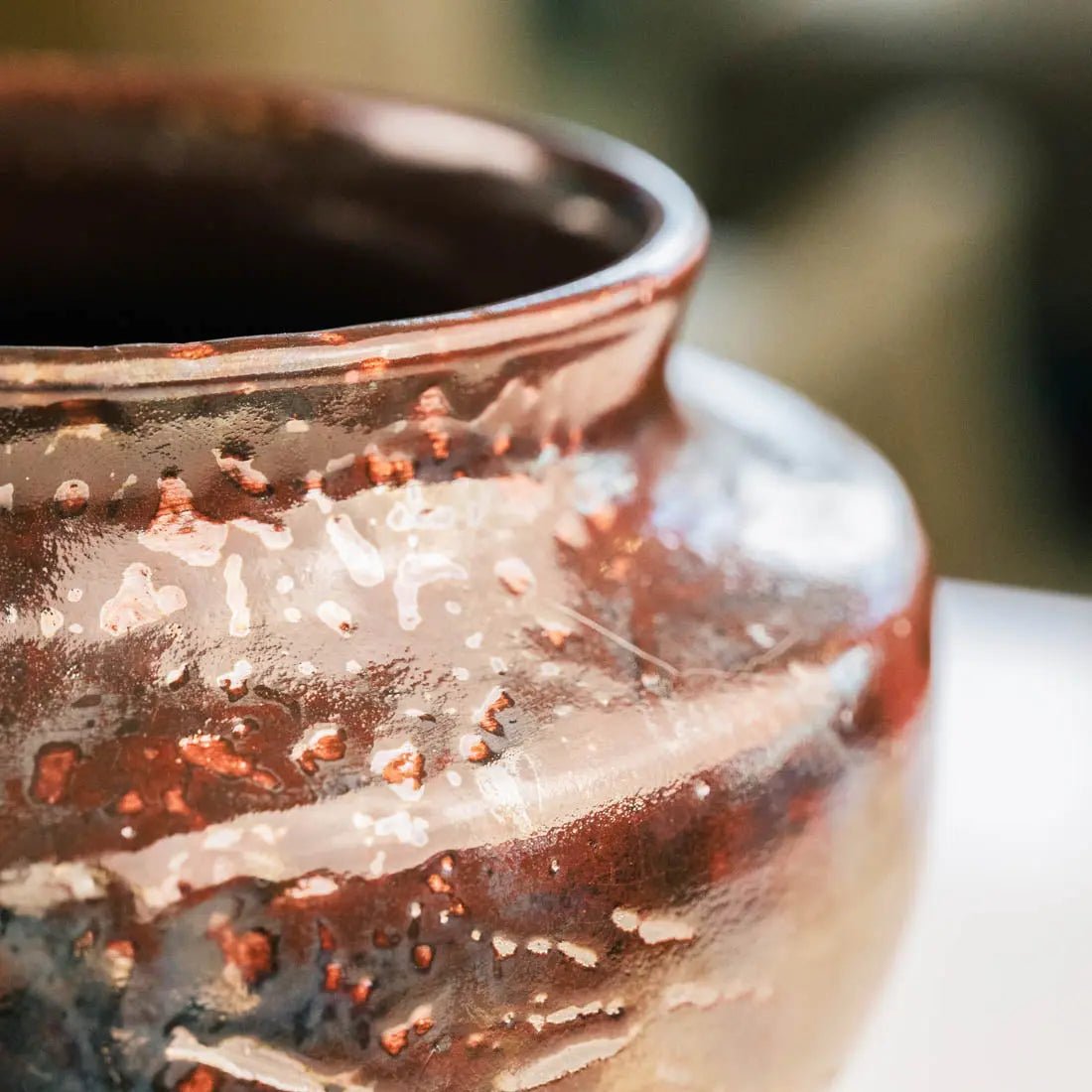 #18 XL Decorative Raku Rubber Band Pot - Spotted Dark Copper & Charcoal - (Creative Collection) - Dan Pearce Ceramics