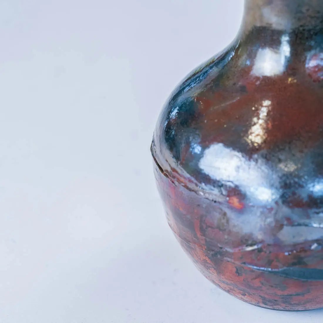 #19 Large Raku Decorative Rubber Band Pot - Greens, Coppers, & Charcoals - (Creative Collection) - Dan Pearce Ceramics