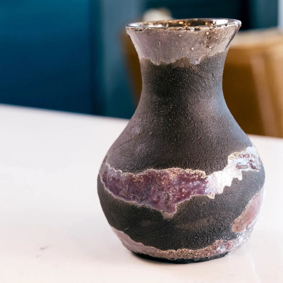 #20 Medium Raku Decorative Boiled Pot - Charcoal & Dark Plum - (Creative Collection) - Dan Pearce Ceramics