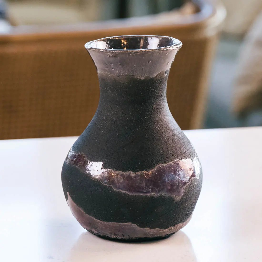 #20 Medium Raku Decorative Boiled Pot - Charcoal & Dark Plum - (Creative Collection) - Dan Pearce Ceramics