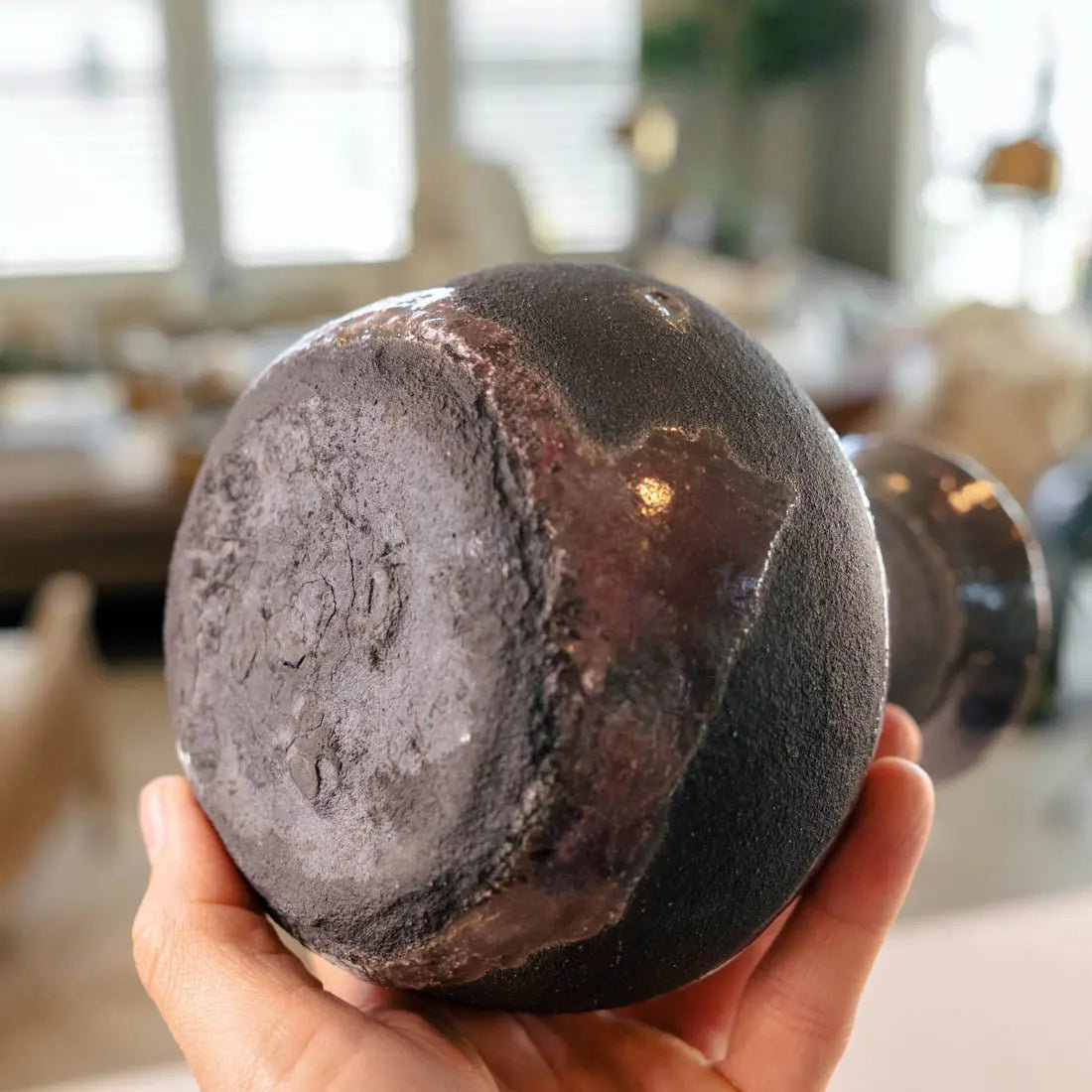 #20 Medium Raku Decorative Boiled Pot - Charcoal & Dark Plum - (Creative Collection) - Dan Pearce Ceramics