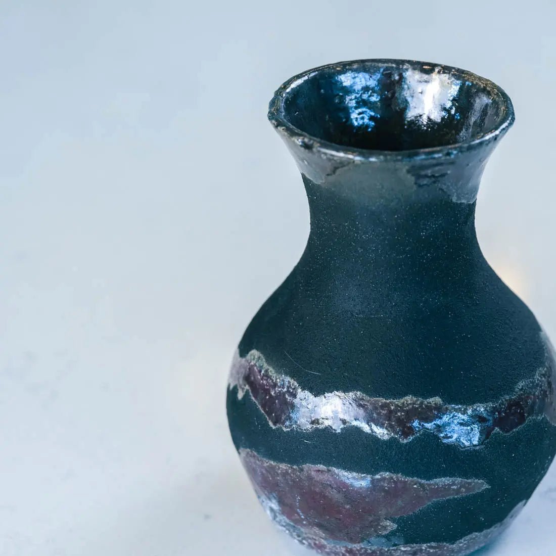 #20 Medium Raku Decorative Boiled Pot - Charcoal & Dark Plum - (Creative Collection) - Dan Pearce Ceramics