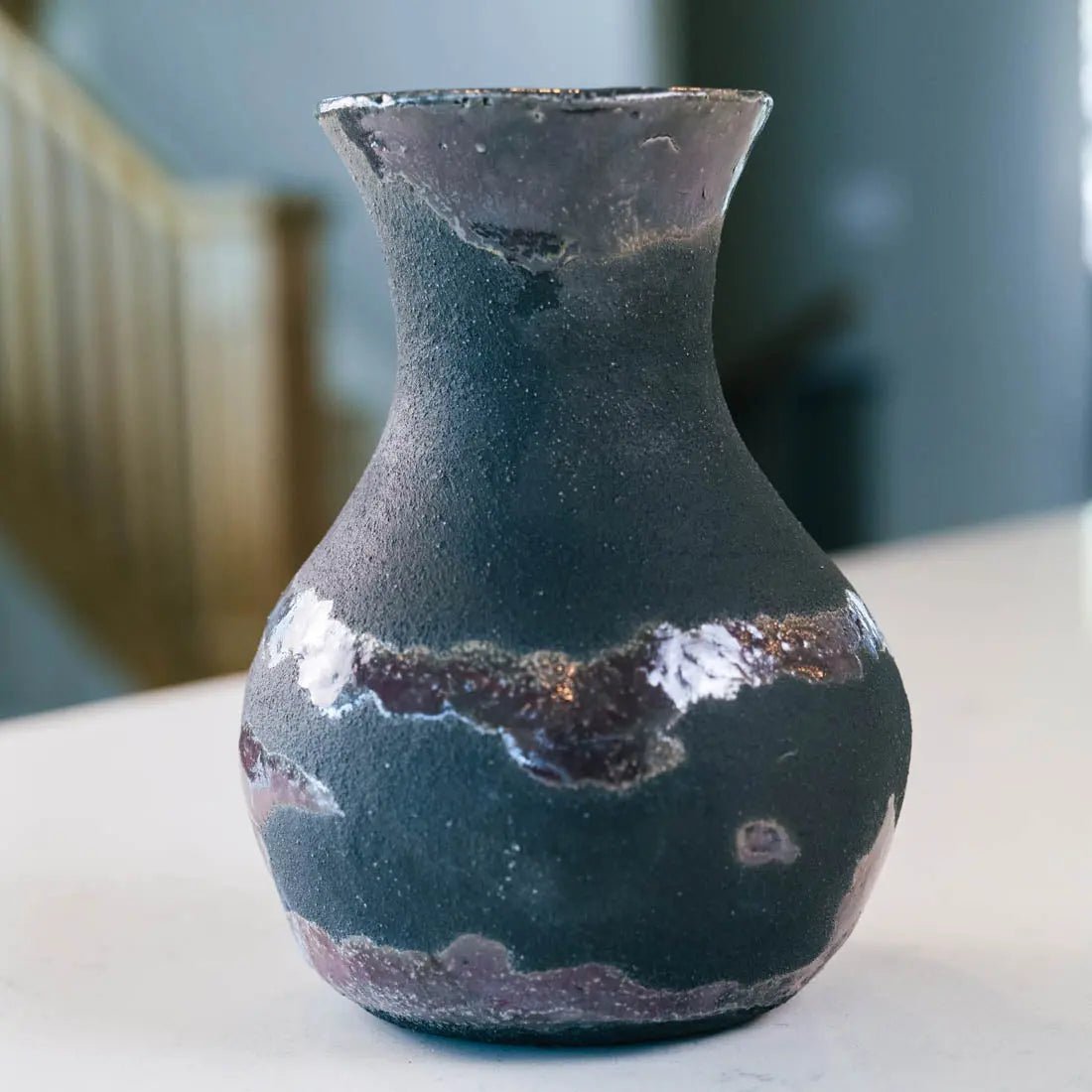 #20 Medium Raku Decorative Boiled Pot - Charcoal & Dark Plum - (Creative Collection) - Dan Pearce Ceramics