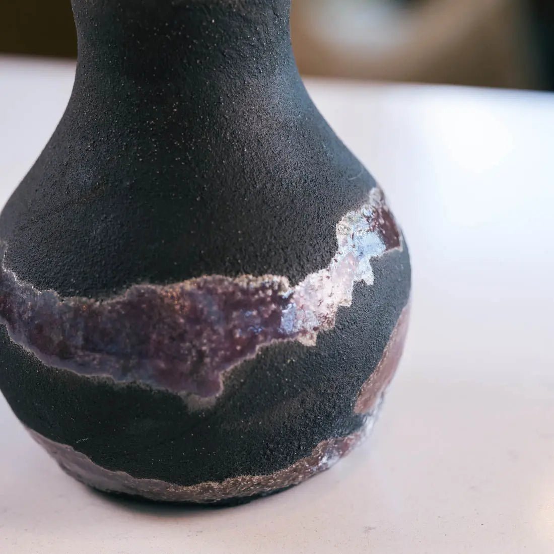 #20 Medium Raku Decorative Boiled Pot - Charcoal & Dark Plum - (Creative Collection) - Dan Pearce Ceramics