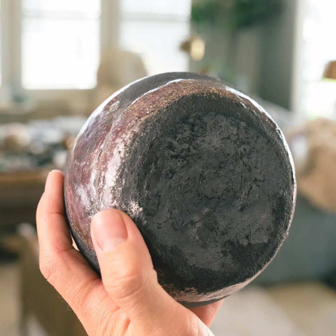 #20 Medium Raku Decorative Boiled Pot - Charcoal & Dark Plum - (Creative Collection) - Dan Pearce Ceramics