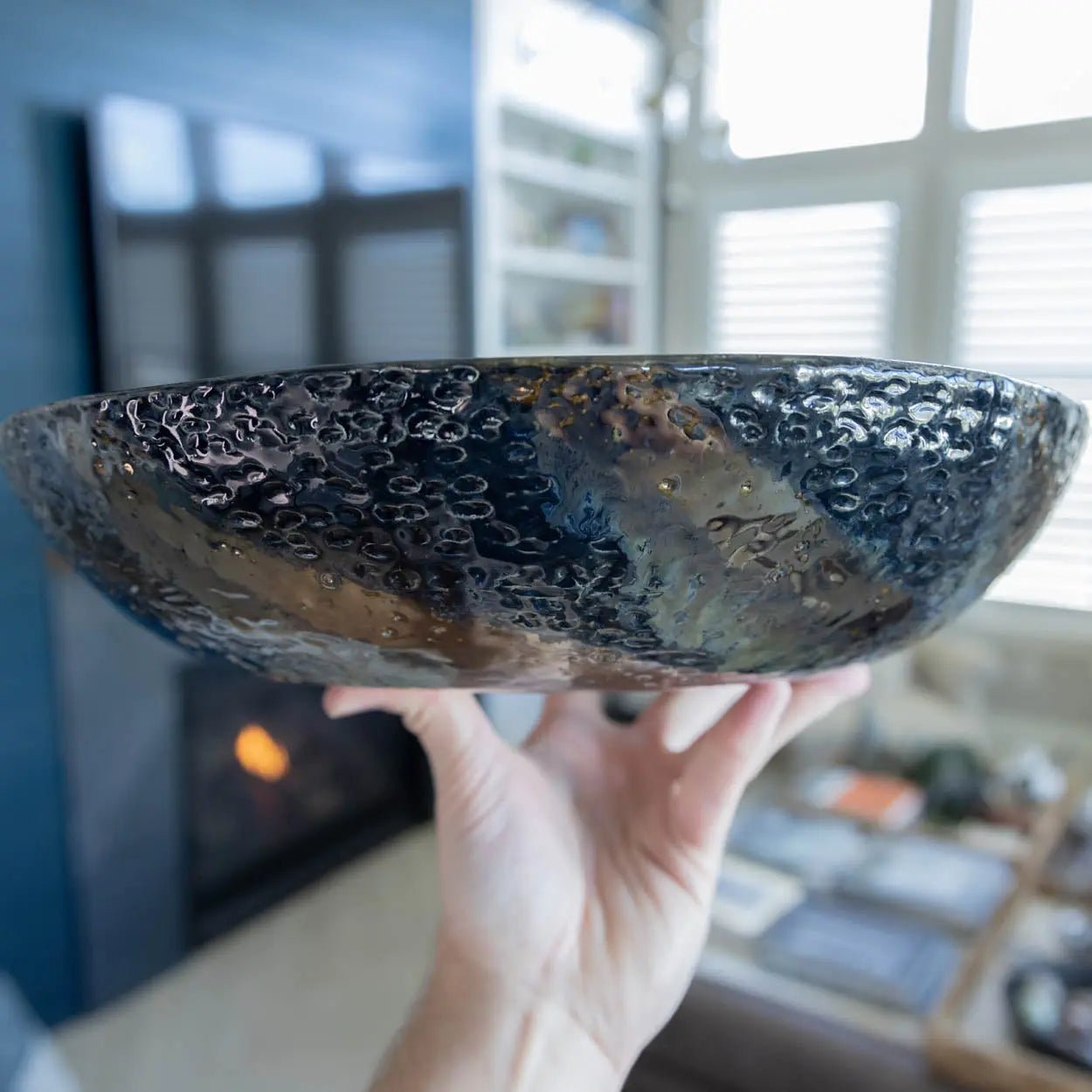 #20 XL Stoneware Colorful Galaxy with Bands of Pewter Decorative Serving Bowl (Color Spectrum Series) SECONDS - Dan Pearce Ceramics
