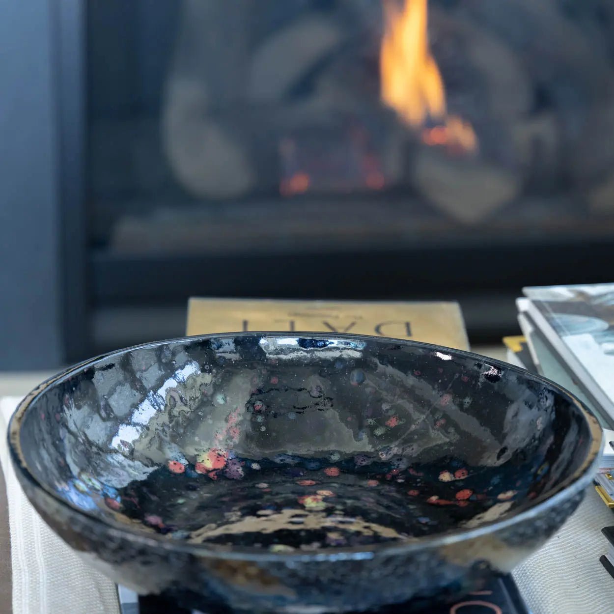 #20 XL Stoneware Colorful Galaxy with Bands of Pewter Decorative Serving Bowl (Color Spectrum Series) SECONDS - Dan Pearce Ceramics