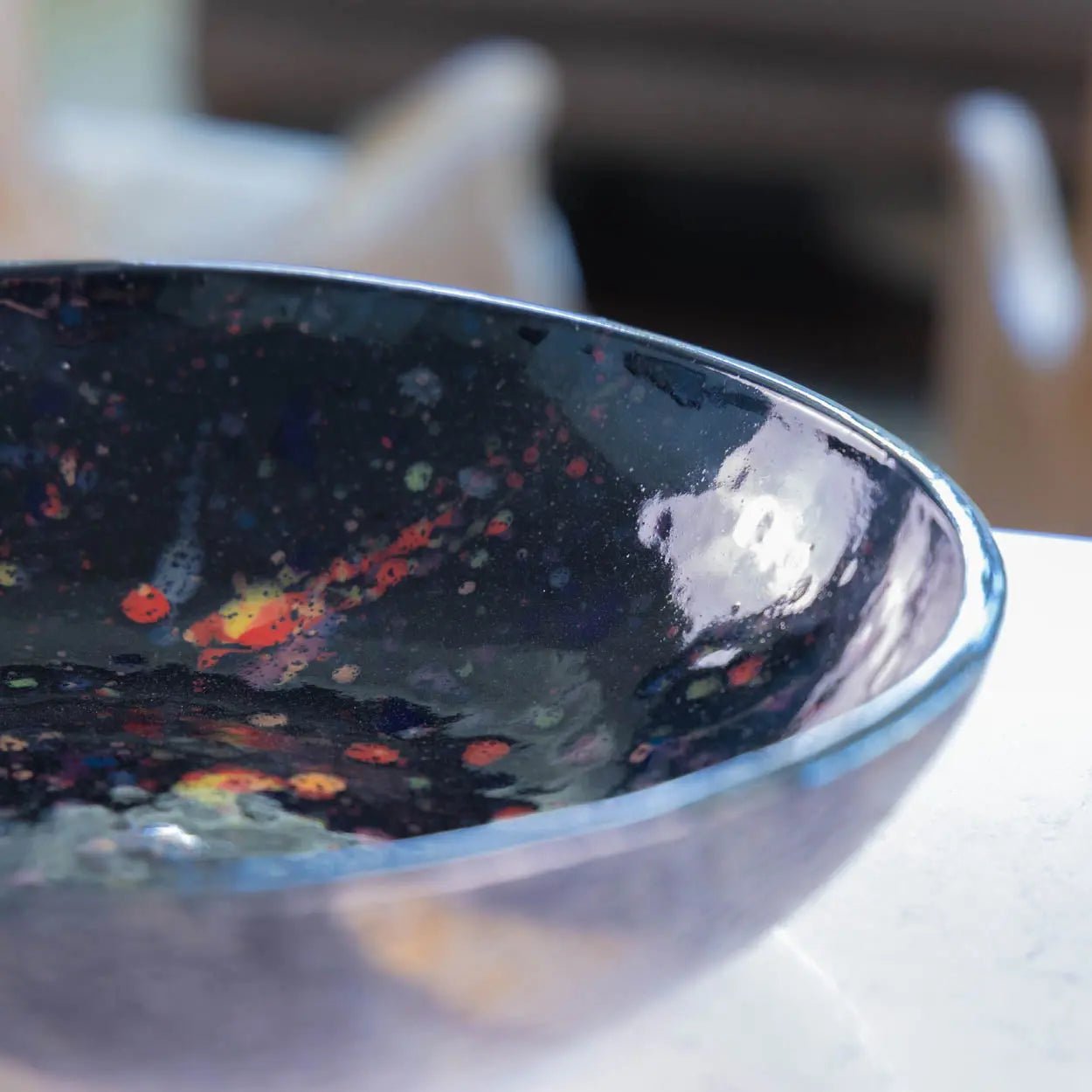 #20 XL Stoneware Colorful Galaxy with Bands of Pewter Decorative Serving Bowl (Color Spectrum Series) SECONDS - Dan Pearce Ceramics