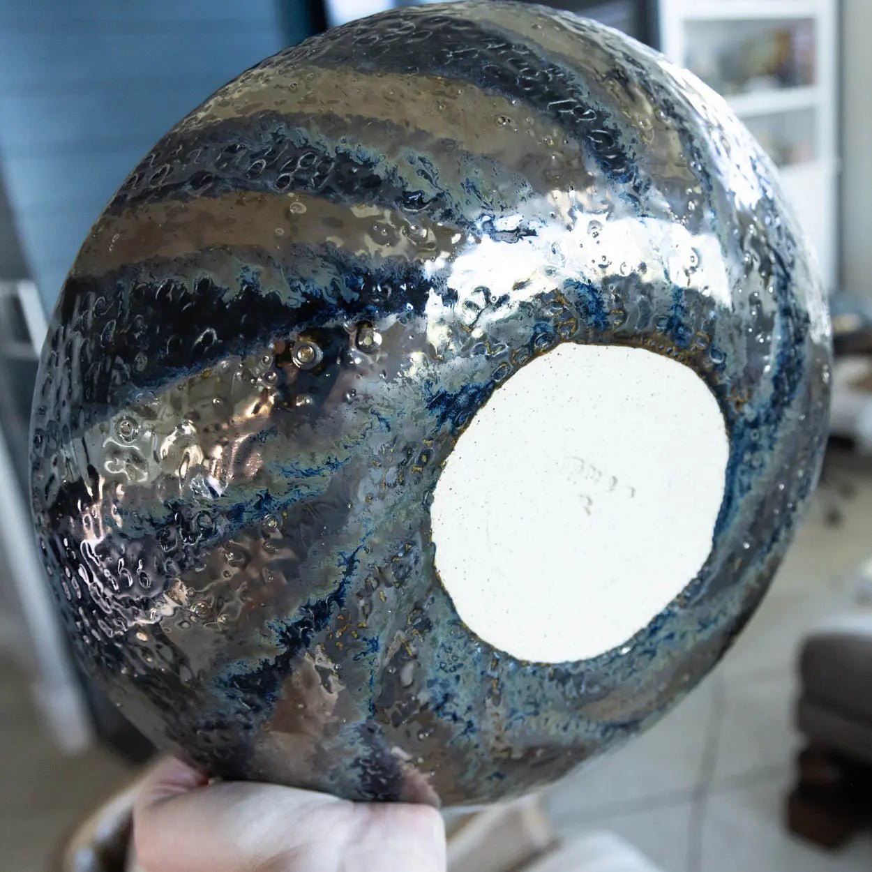 #20 XL Stoneware Colorful Galaxy with Bands of Pewter Decorative Serving Bowl (Color Spectrum Series) SECONDS - Dan Pearce Ceramics