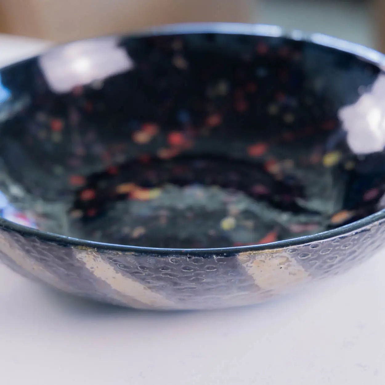 #20 XL Stoneware Colorful Galaxy with Bands of Pewter Decorative Serving Bowl (Color Spectrum Series) SECONDS - Dan Pearce Ceramics
