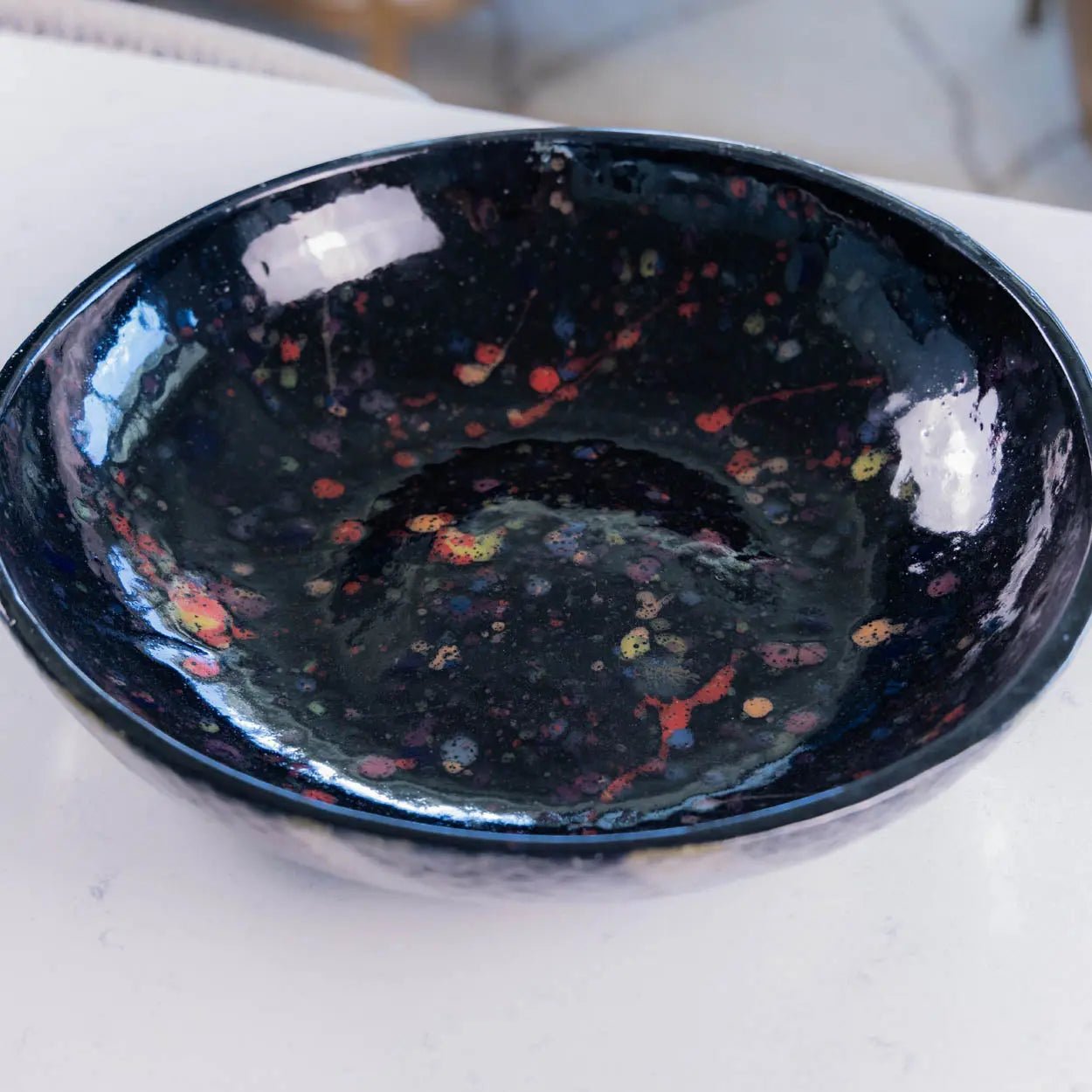 #20 XL Stoneware Colorful Galaxy with Bands of Pewter Decorative Serving Bowl (Color Spectrum Series) SECONDS - Dan Pearce Ceramics