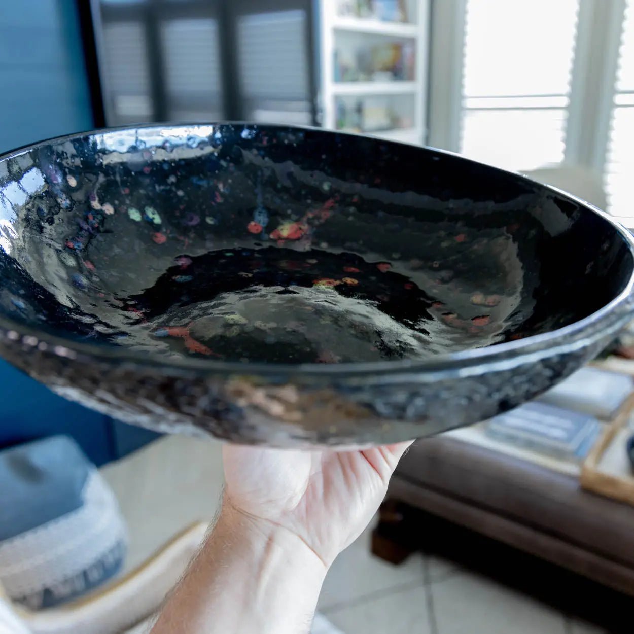 #20 XL Stoneware Colorful Galaxy with Bands of Pewter Decorative Serving Bowl (Color Spectrum Series) SECONDS - Dan Pearce Ceramics