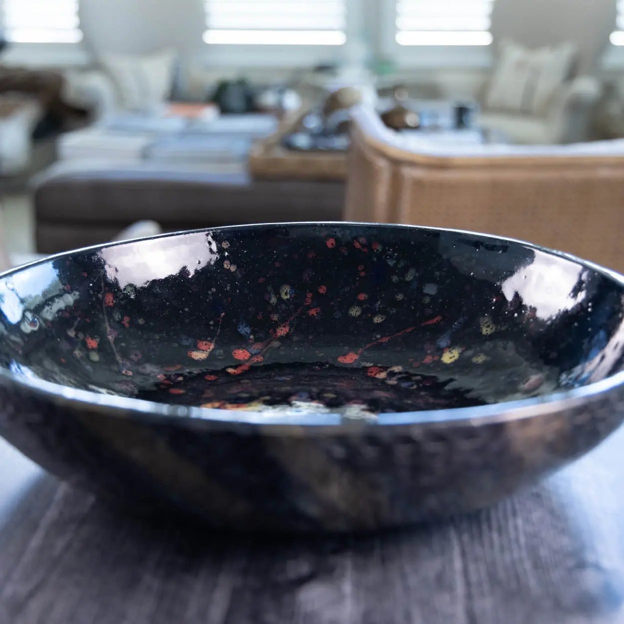 #20 XL Stoneware Colorful Galaxy with Bands of Pewter Decorative Serving Bowl (Color Spectrum Series) SECONDS - Dan Pearce Ceramics