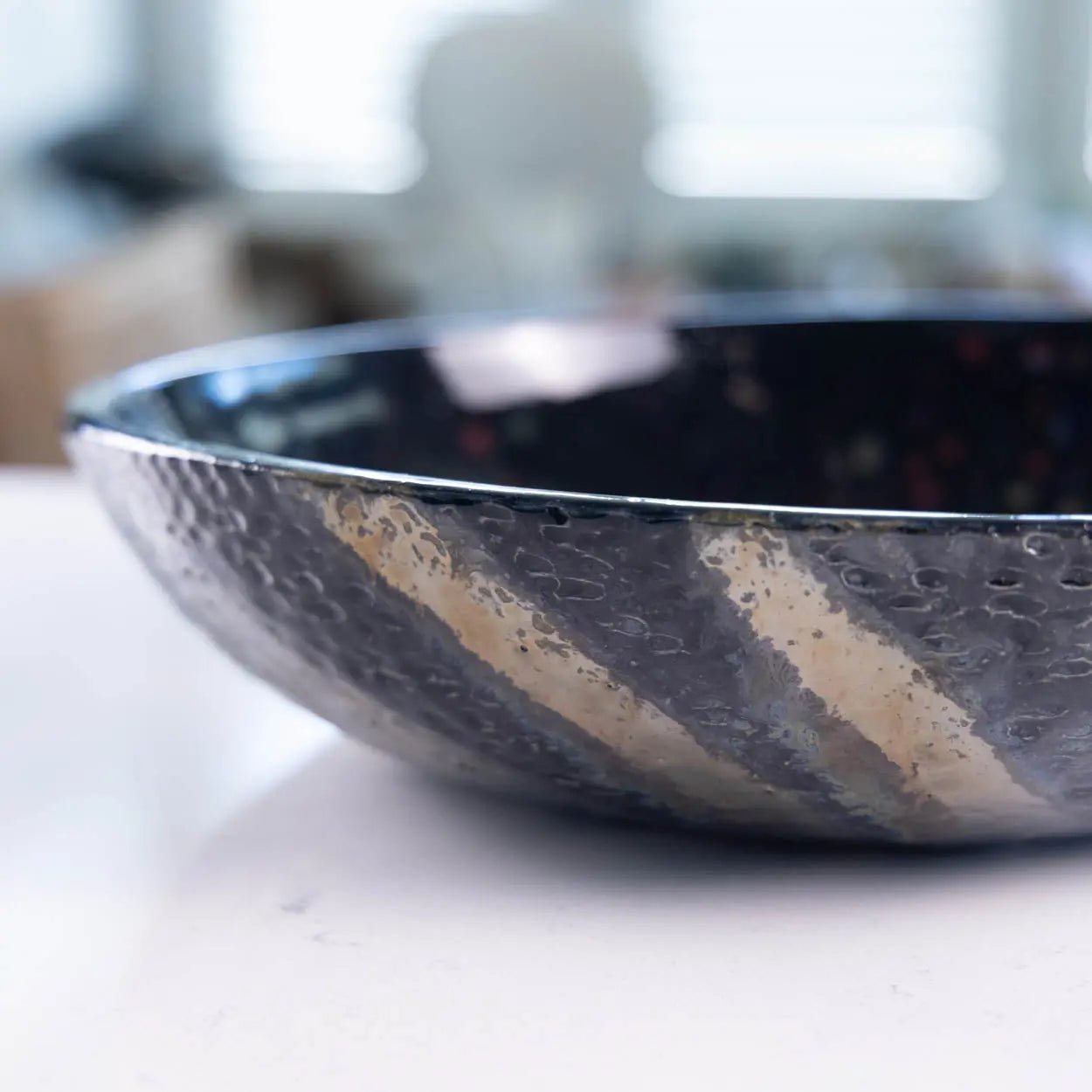 #20 XL Stoneware Colorful Galaxy with Bands of Pewter Decorative Serving Bowl (Color Spectrum Series) SECONDS - Dan Pearce Ceramics