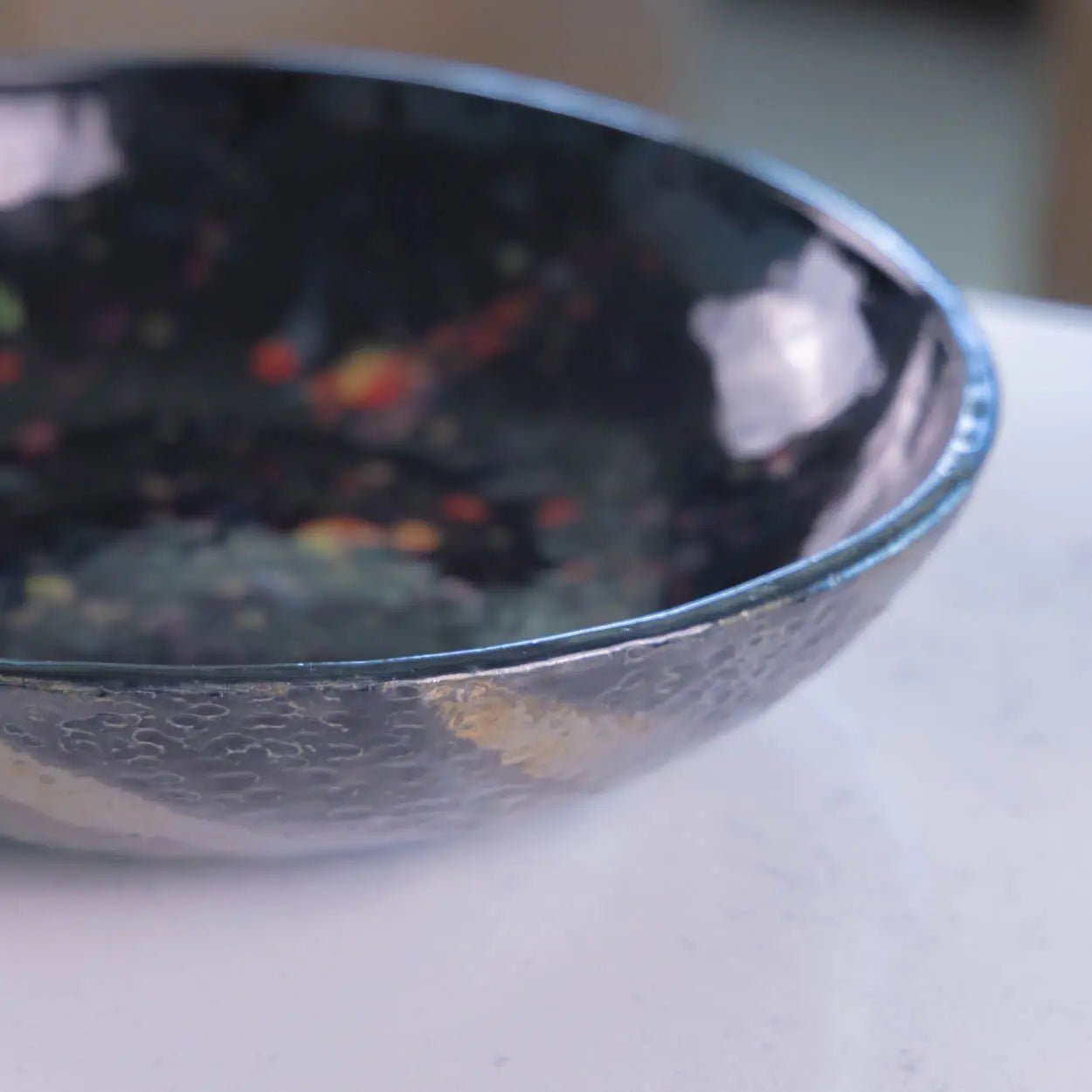#20 XL Stoneware Colorful Galaxy with Bands of Pewter Decorative Serving Bowl (Color Spectrum Series) SECONDS - Dan Pearce Ceramics