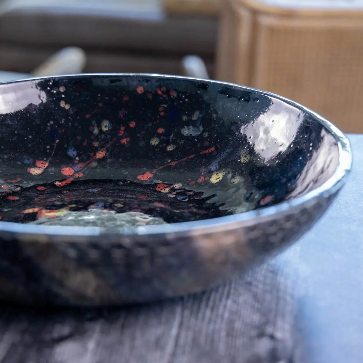 #20 XL Stoneware Colorful Galaxy with Bands of Pewter Decorative Serving Bowl (Color Spectrum Series) SECONDS - Dan Pearce Ceramics