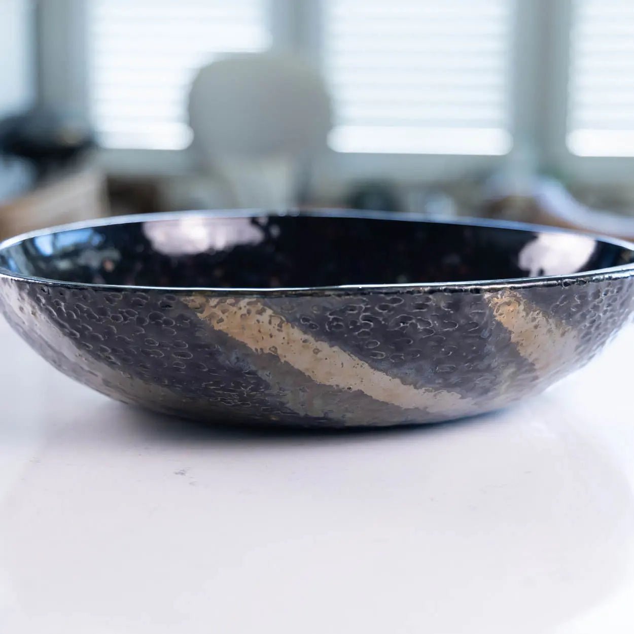 #20 XL Stoneware Colorful Galaxy with Bands of Pewter Decorative Serving Bowl (Color Spectrum Series) SECONDS - Dan Pearce Ceramics