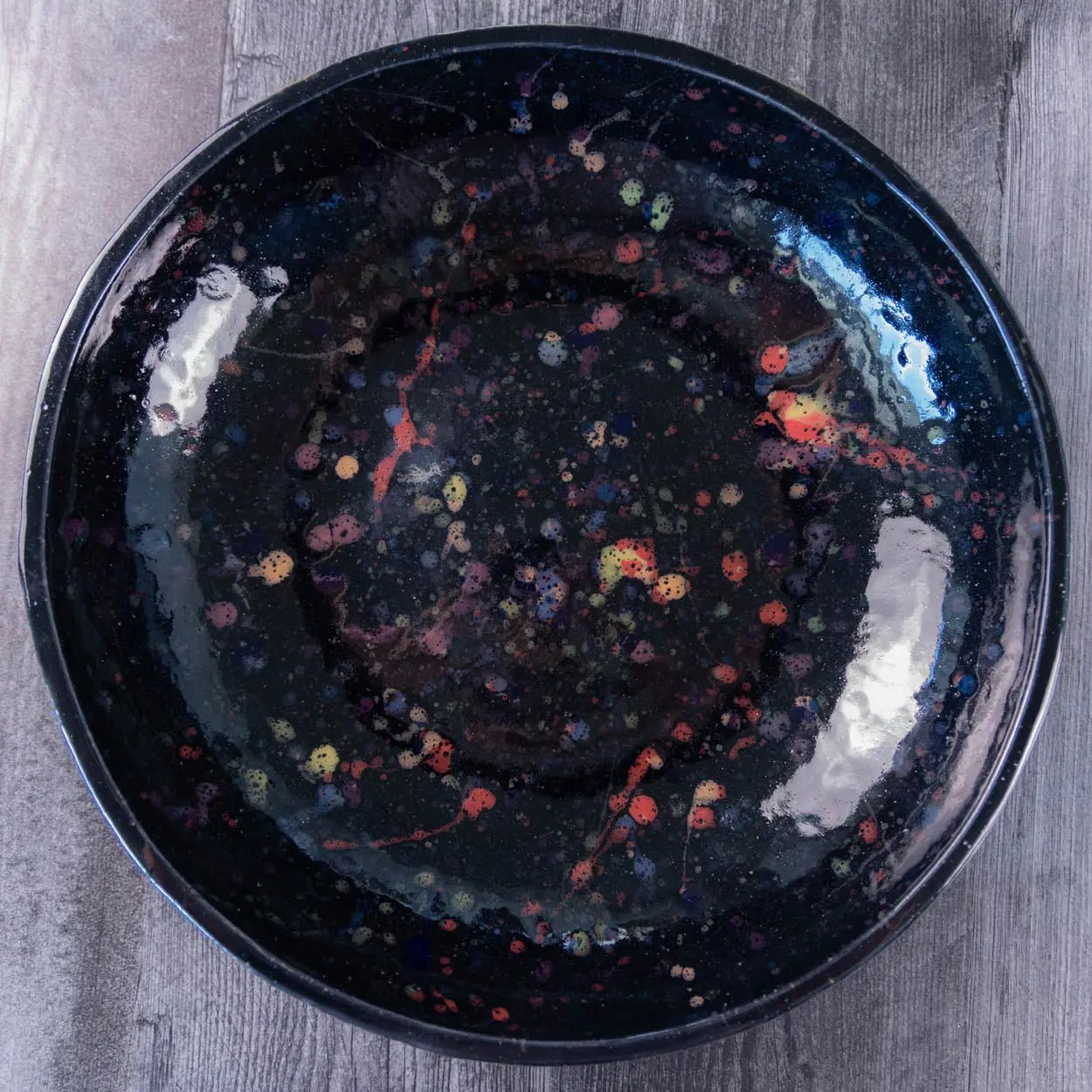 #20 XL Stoneware Colorful Galaxy with Bands of Pewter Decorative Serving Bowl (Color Spectrum Series) SECONDS - Dan Pearce Ceramics