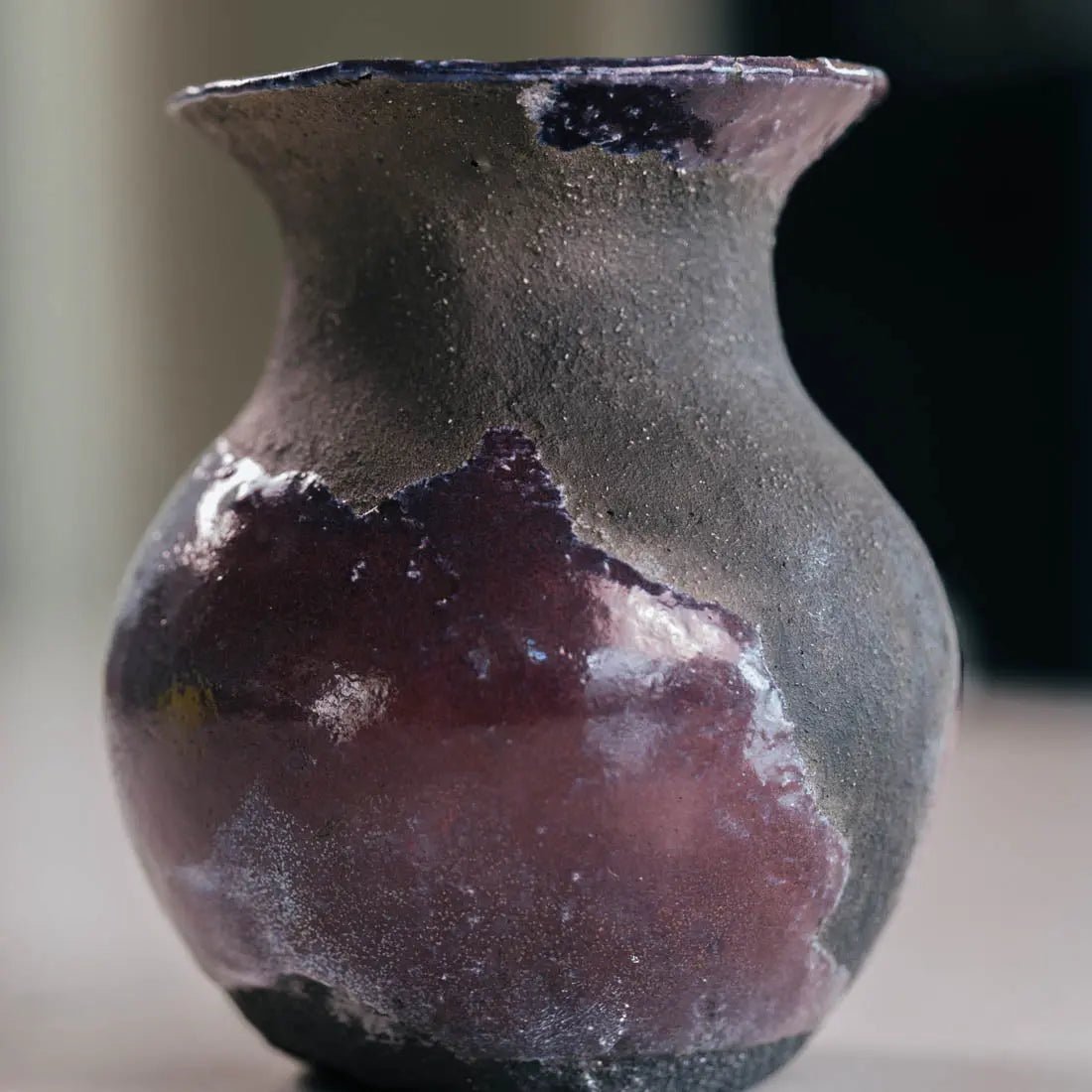 #21 Small Decorative Boiled Raku Pot - Charcoals & Dark Purple - (Creative Collection) - Dan Pearce Ceramics