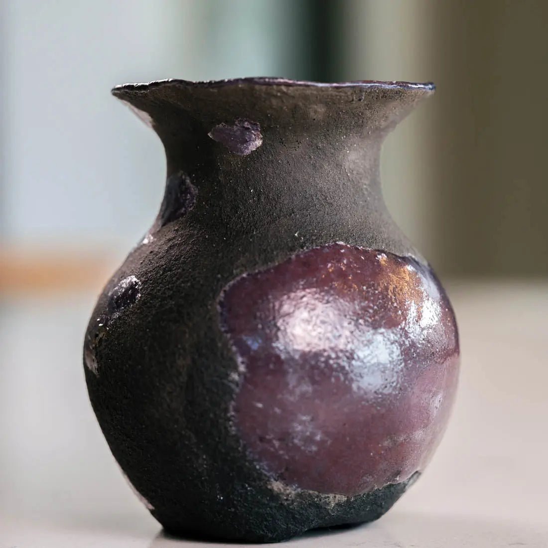 #21 Small Decorative Boiled Raku Pot - Charcoals & Dark Purple - (Creative Collection) - Dan Pearce Ceramics