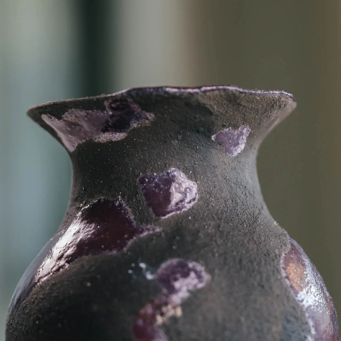 #21 Small Decorative Boiled Raku Pot - Charcoals & Dark Purple - (Creative Collection) - Dan Pearce Ceramics