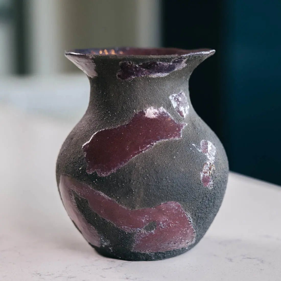 #21 Small Decorative Boiled Raku Pot - Charcoals & Dark Purple - (Creative Collection) - Dan Pearce Ceramics