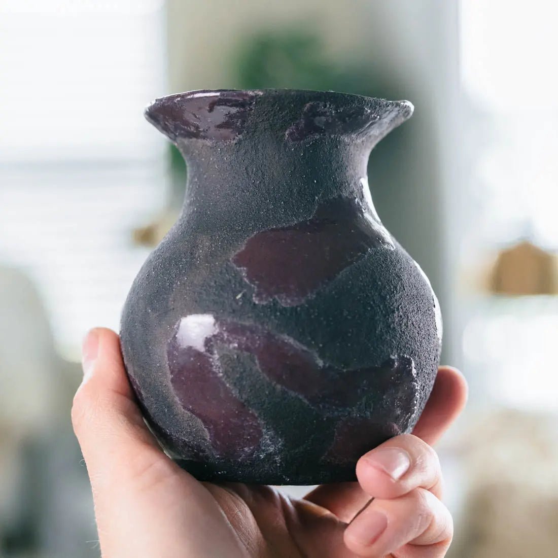 #21 Small Decorative Boiled Raku Pot - Charcoals & Dark Purple - (Creative Collection) - Dan Pearce Ceramics