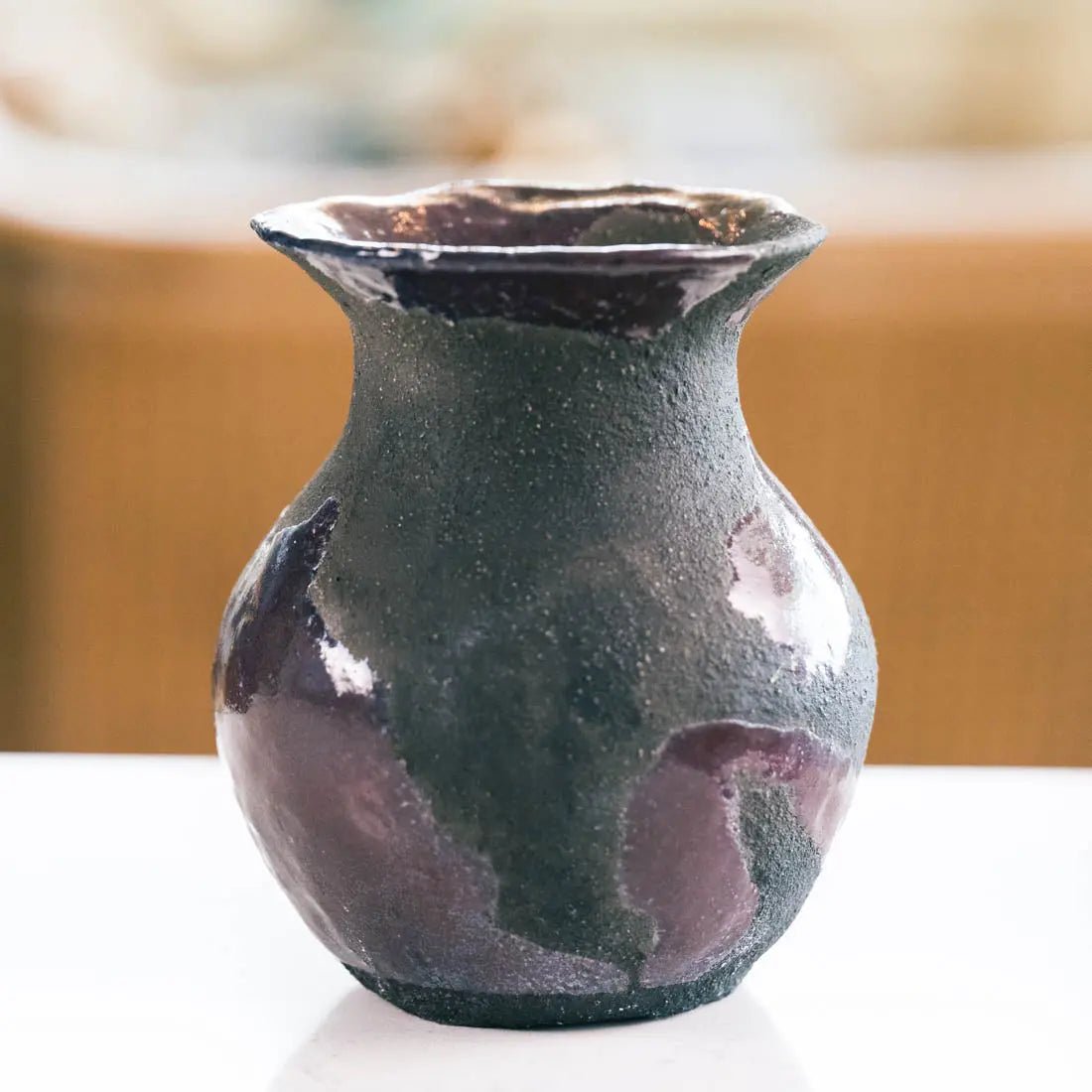 #21 Small Decorative Boiled Raku Pot - Charcoals & Dark Purple - (Creative Collection) - Dan Pearce Ceramics
