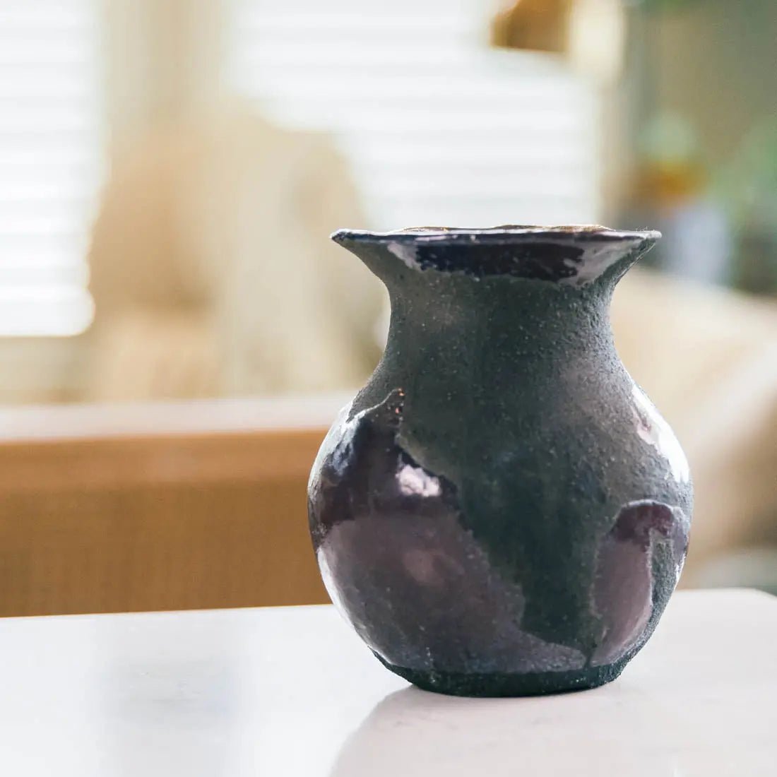 #21 Small Decorative Boiled Raku Pot - Charcoals & Dark Purple - (Creative Collection) - Dan Pearce Ceramics