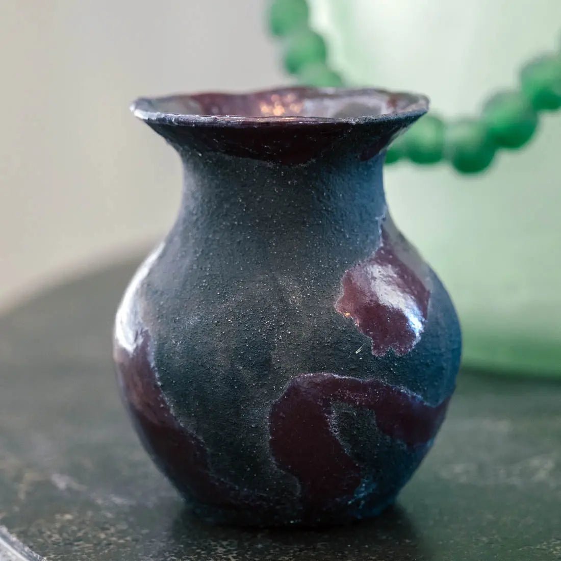 #21 Small Decorative Boiled Raku Pot - Charcoals & Dark Purple - (Creative Collection) - Dan Pearce Ceramics