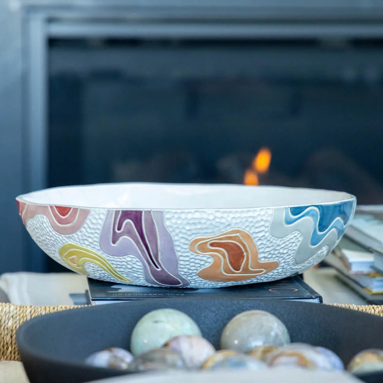 #21 XL Stoneware Abstract Art on Eggshell Decorative Serving Bowl (Color Spectrum Series) - Dan Pearce Ceramics