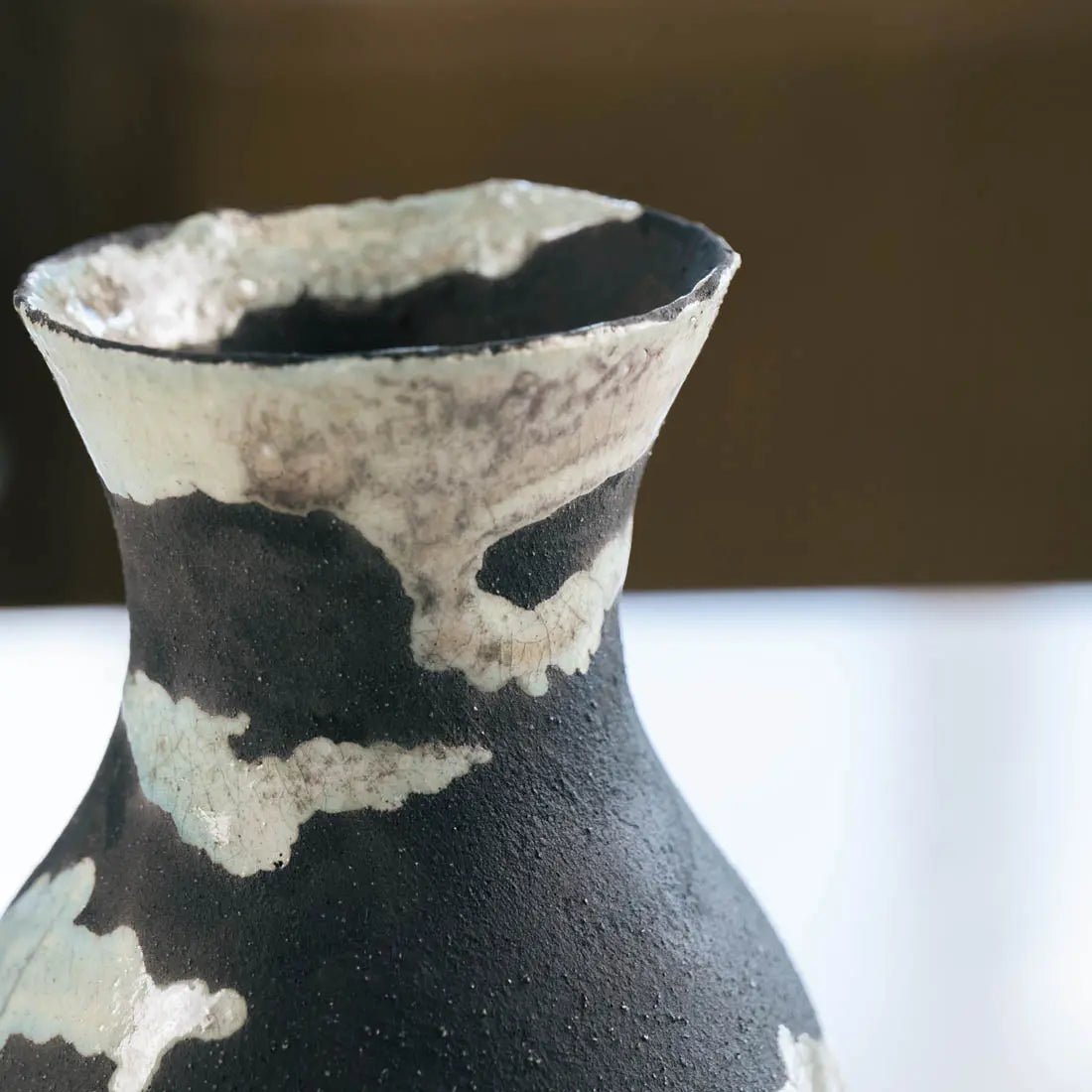 #23 Medium Decorative Boiled Raku Pot - Charcoal & Seafoam - (Creative Collection) SECONDS - Dan Pearce Ceramics