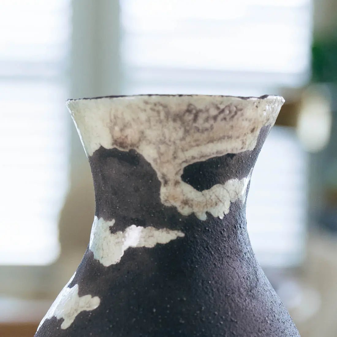 #23 Medium Decorative Boiled Raku Pot - Charcoal & Seafoam - (Creative Collection) SECONDS - Dan Pearce Ceramics