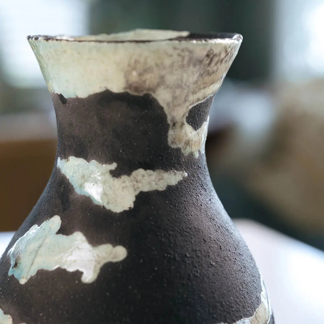 #23 Medium Decorative Boiled Raku Pot - Charcoal & Seafoam - (Creative Collection) SECONDS - Dan Pearce Ceramics