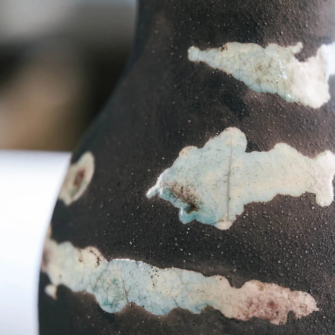 #23 Medium Decorative Boiled Raku Pot - Charcoal & Seafoam - (Creative Collection) SECONDS - Dan Pearce Ceramics