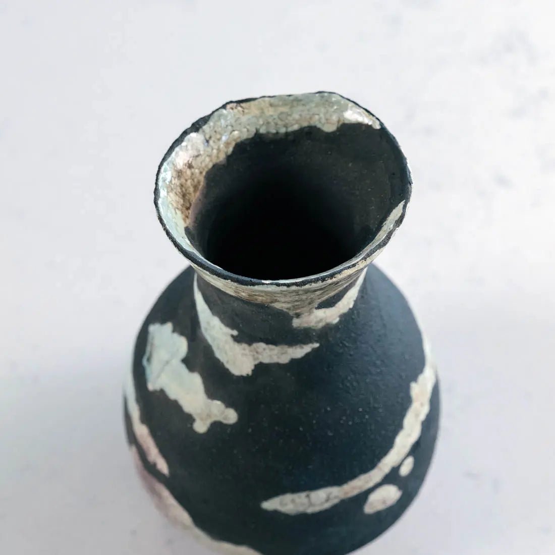 #23 Medium Decorative Boiled Raku Pot - Charcoal & Seafoam - (Creative Collection) SECONDS - Dan Pearce Ceramics