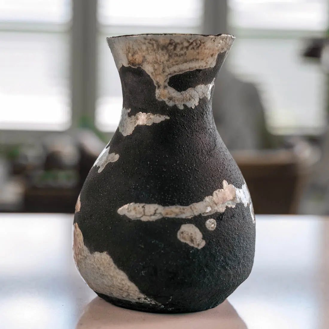 #23 Medium Decorative Boiled Raku Pot - Charcoal & Seafoam - (Creative Collection) SECONDS - Dan Pearce Ceramics