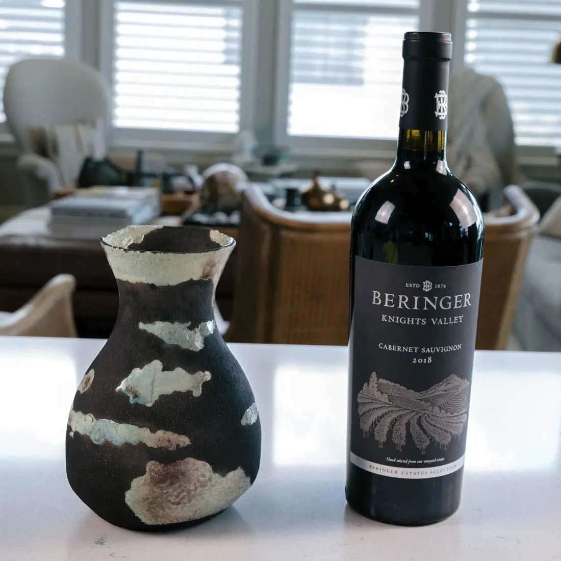 #23 Medium Decorative Boiled Raku Pot - Charcoal & Seafoam - (Creative Collection) SECONDS - Dan Pearce Ceramics