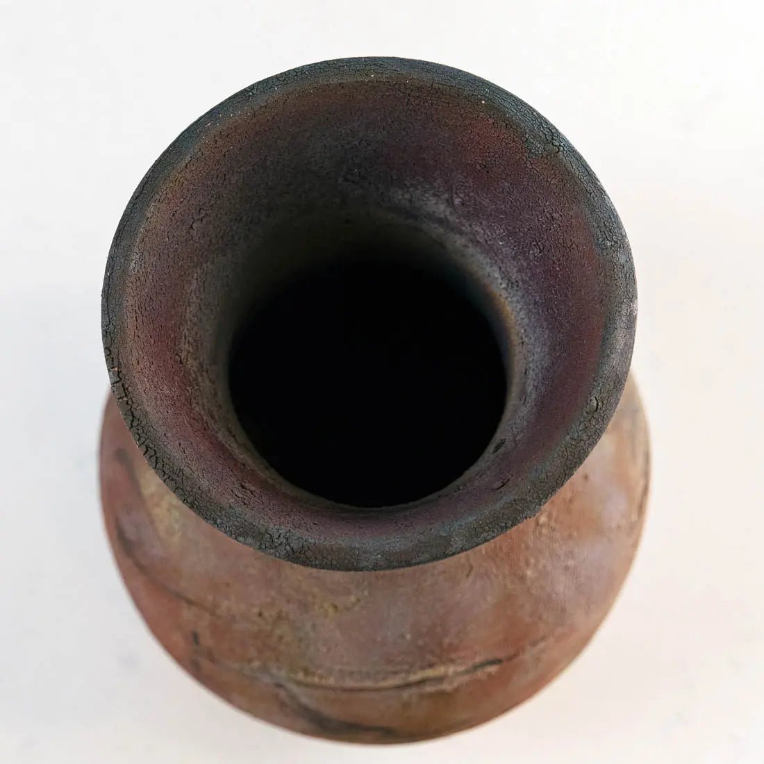 #29 XL Raku Decorative Rubber Band Pot/Vase - Rustic Greens, Dark Coppers, Charcoal - (Creative Collection) - Dan Pearce Ceramics