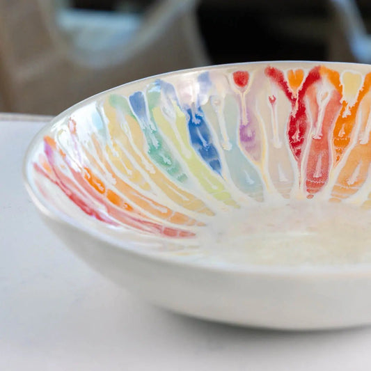 #30 XL Stonework Rainbow Alchemy on Eggshell Decorative Serving Bowl (Color Spectrum Series) - Dan Pearce Ceramics