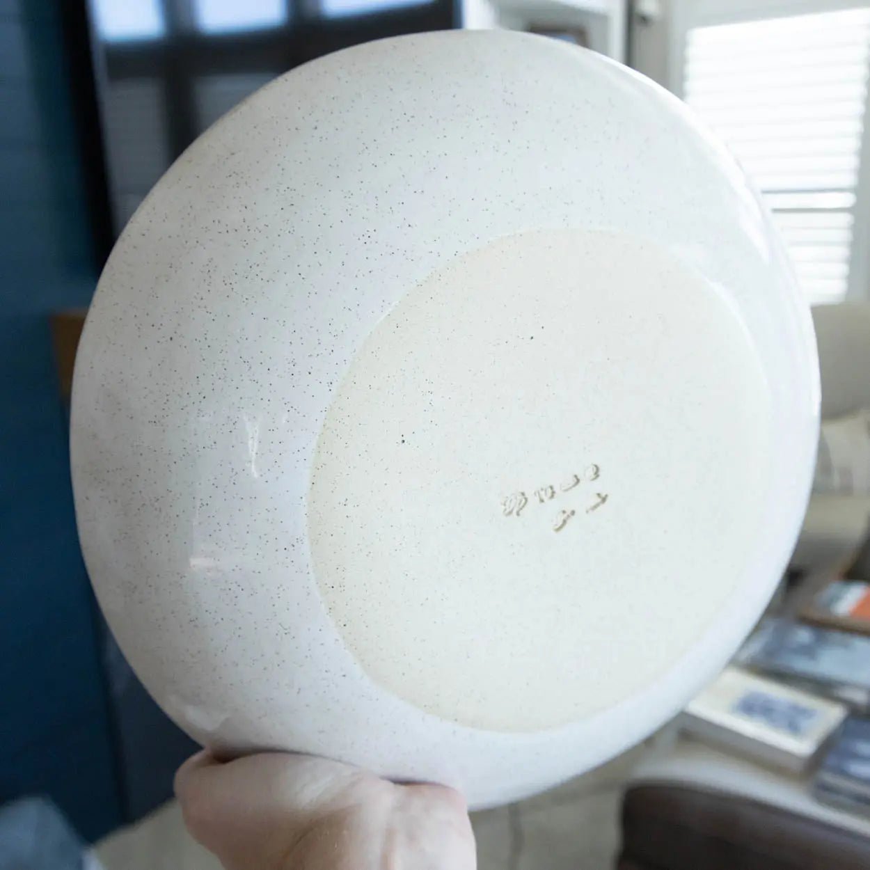 #32 XL Stoneware Decorative Serving Bowl Speckled Cream with Rainbow Design (Color Spectrum Series) - Dan Pearce Ceramics