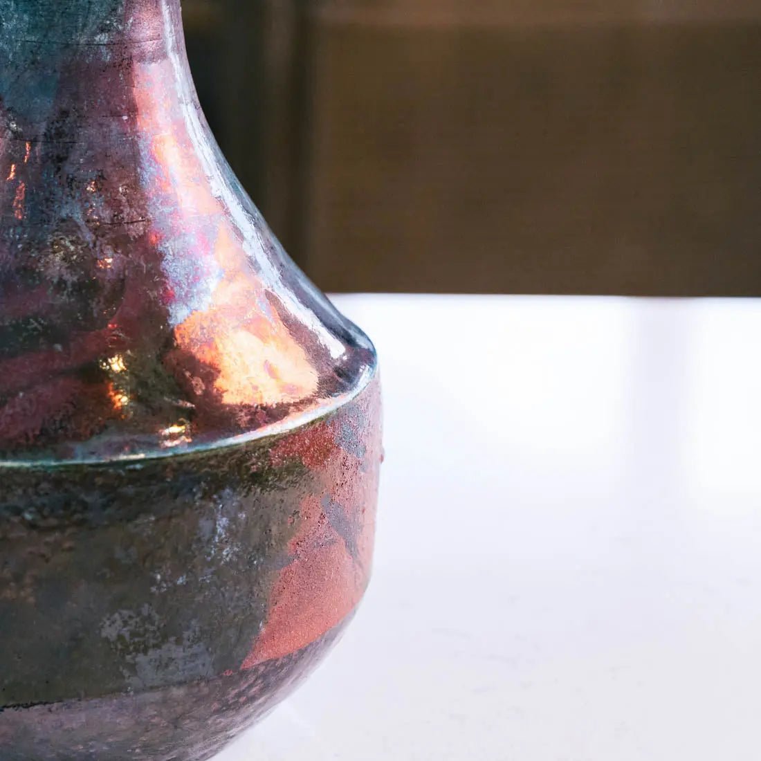 #33 Large Raku Decorative Pot - Turquoise, Copper, & Greens - (Creative Collection) - Dan Pearce Ceramics