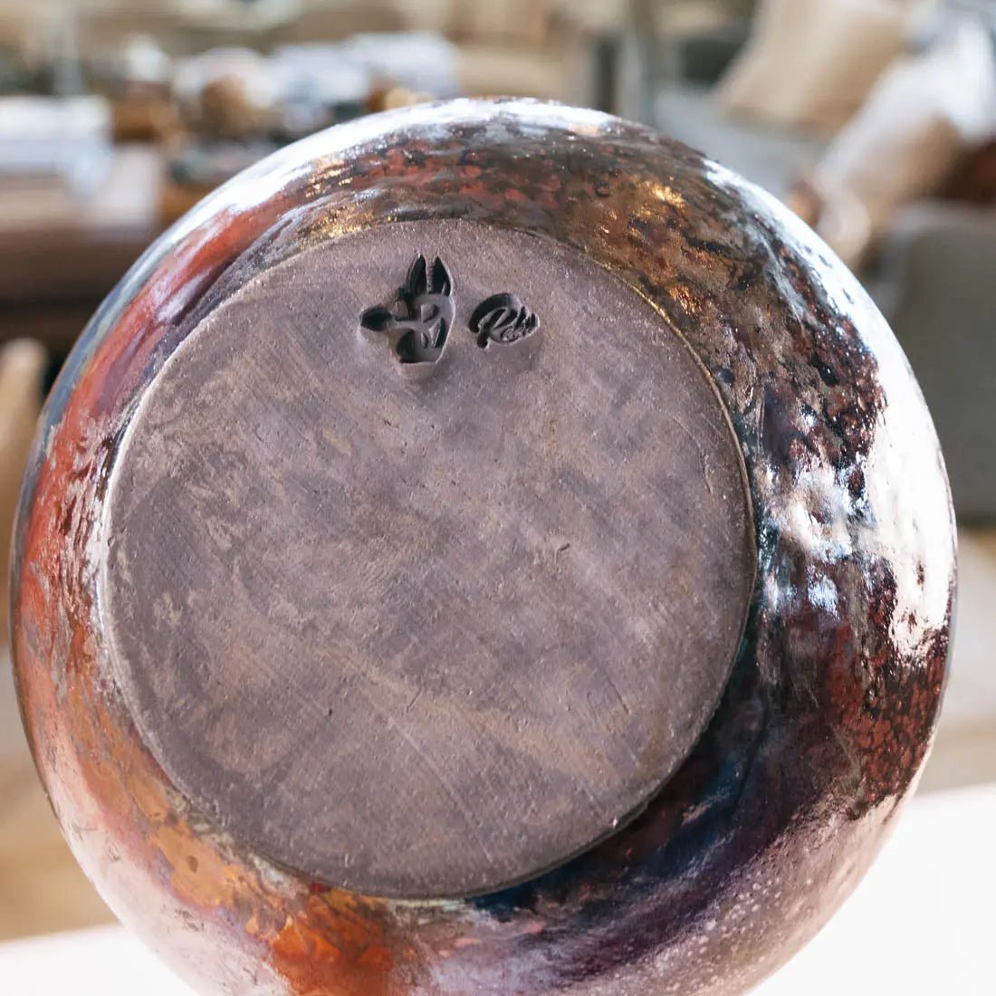 #33 Large Raku Decorative Pot - Turquoise, Copper, & Greens - (Creative Collection) - Dan Pearce Ceramics