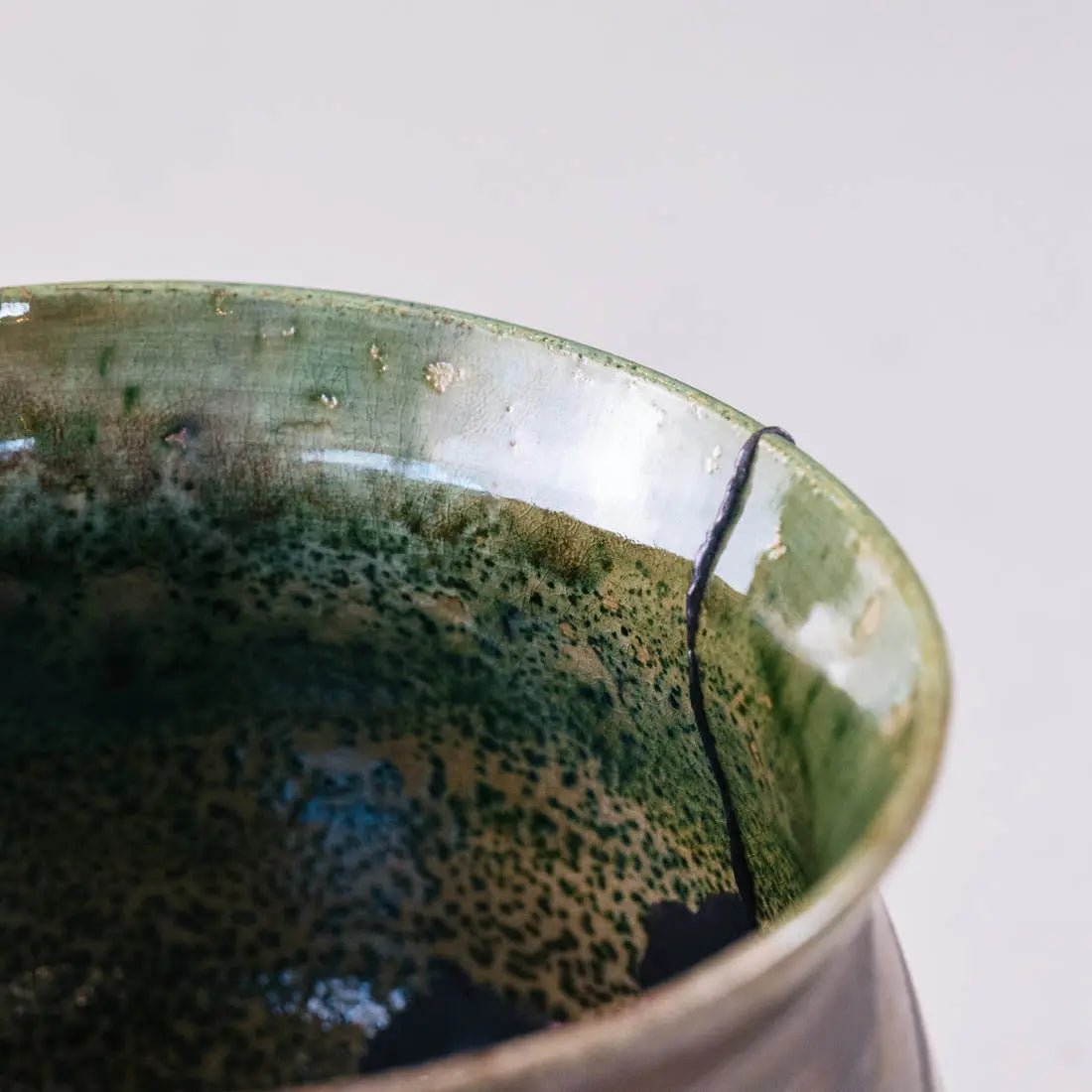 #34 Large Raku KINTSUGI Decorative Pot - Leafy Greens, Coppers, & Iron - (Creative Collection) - Dan Pearce Ceramics